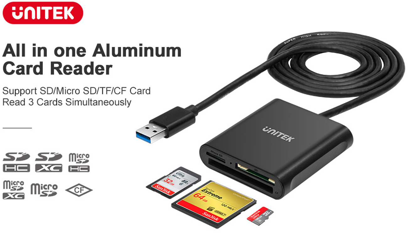 Unitek Usb C マルチカードリーダー 3スロット搭載 Sd Tf Microsd コンパクトフラッシュ Cfカードリーダー 【新品本物】 9709